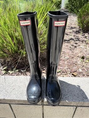 Hunter Original Tall Rain Boots Black Gloss Women’s 8 EU 39 Waterproof